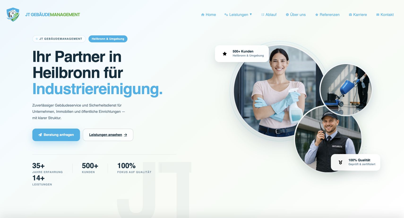 Aktuelle Website von JT Gebäudemanagement